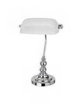 White Glass and Polished Chrome Bankers Lamp.